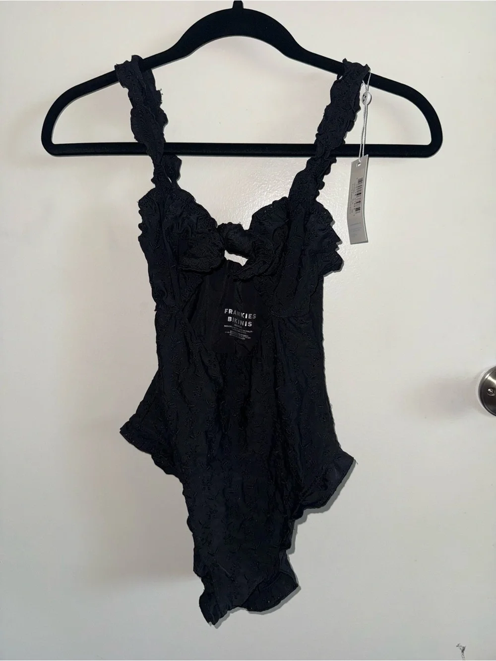 Frankie's Bikinis Black Textured Ruffle-Strap One-Piece (NEVER WORN)
